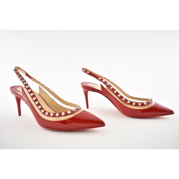 Christian Louboutin Brigadine 70 Red Patent PVC Slingback Spike Heel Pump 37 - Picture 2 of 8
